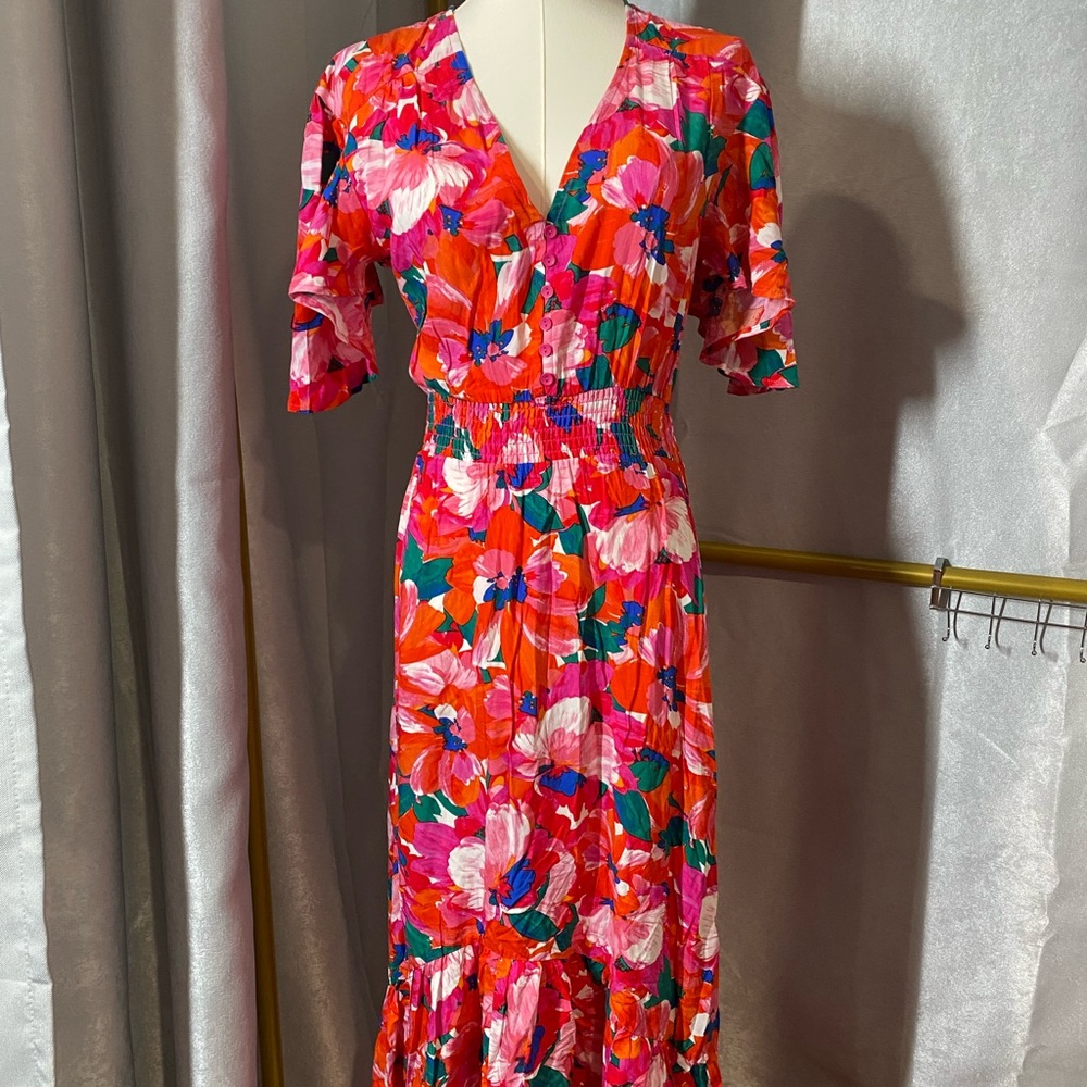 NWT Anthropologie Abel The Label Floral V-Neck Midi Sun Dress XS